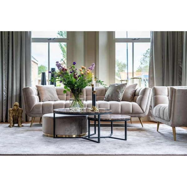 RICHMOND sofa HUXLEY KHAKI - welur, szczotkowane złoto